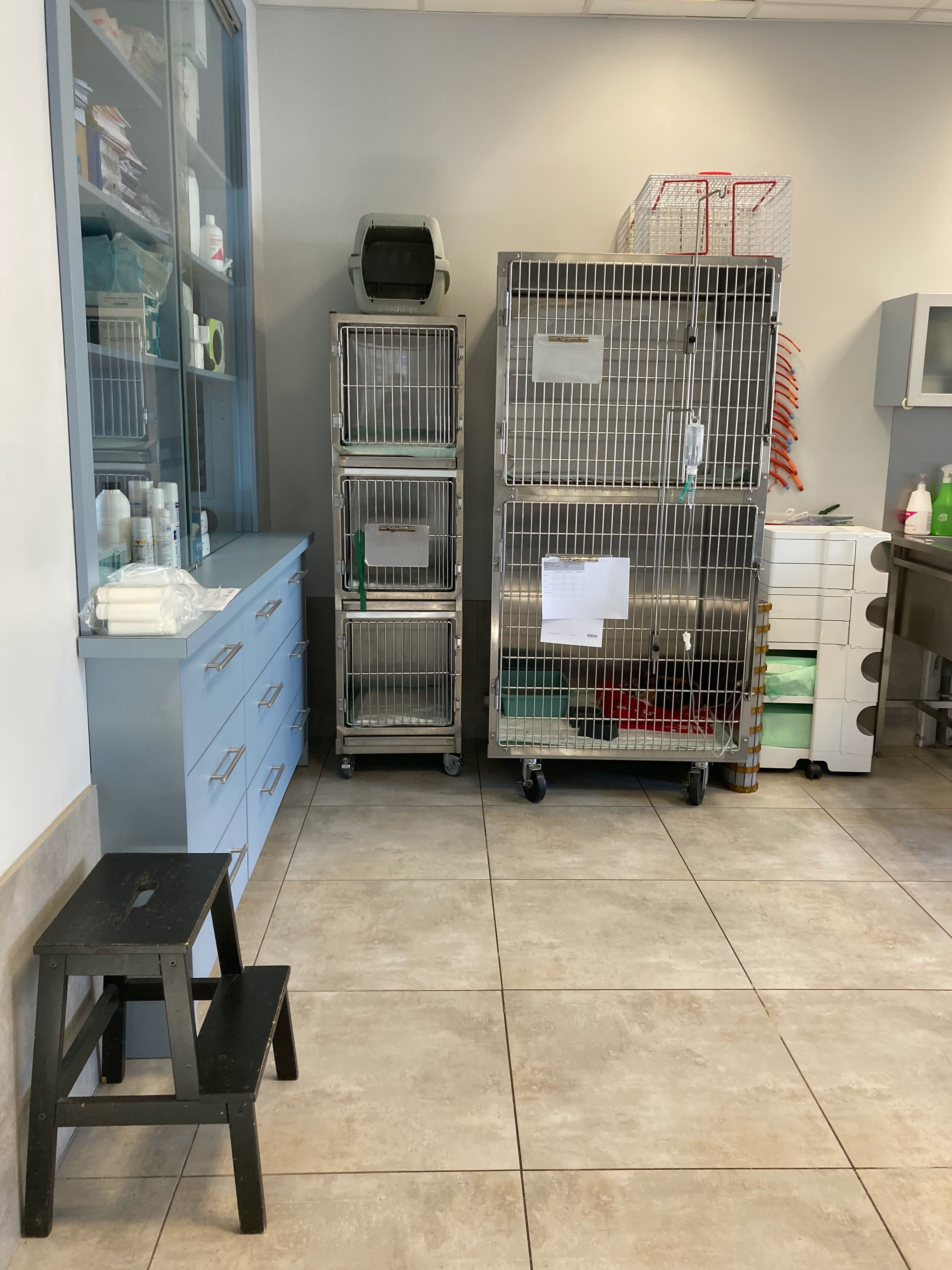 salle de préparation avec visuel sur les cages des animaux